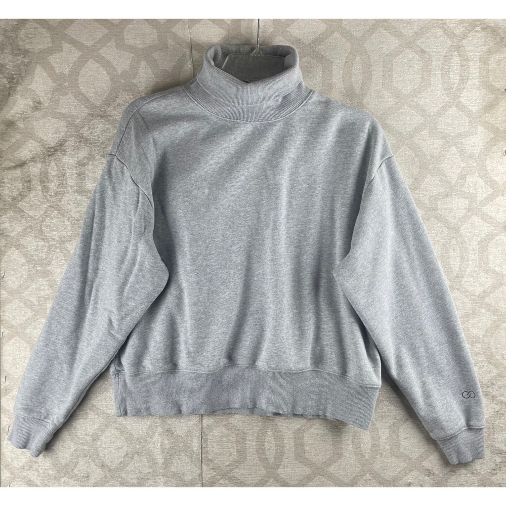 CALIA Fleece Turtleneck Women Small Gray Excellent Relaxed Sweatshirt Cotton Mix